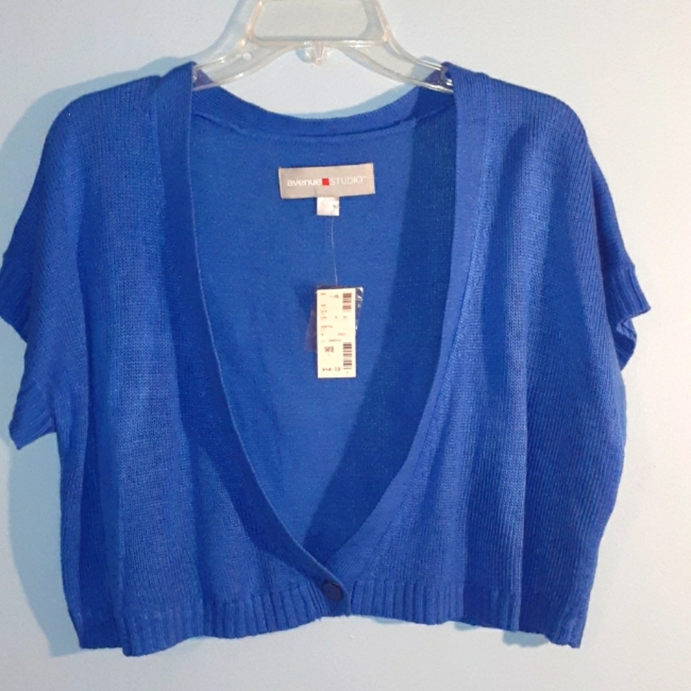 NWT Avenue Studio Plus Blue Sweater Shrug Sx 14/16